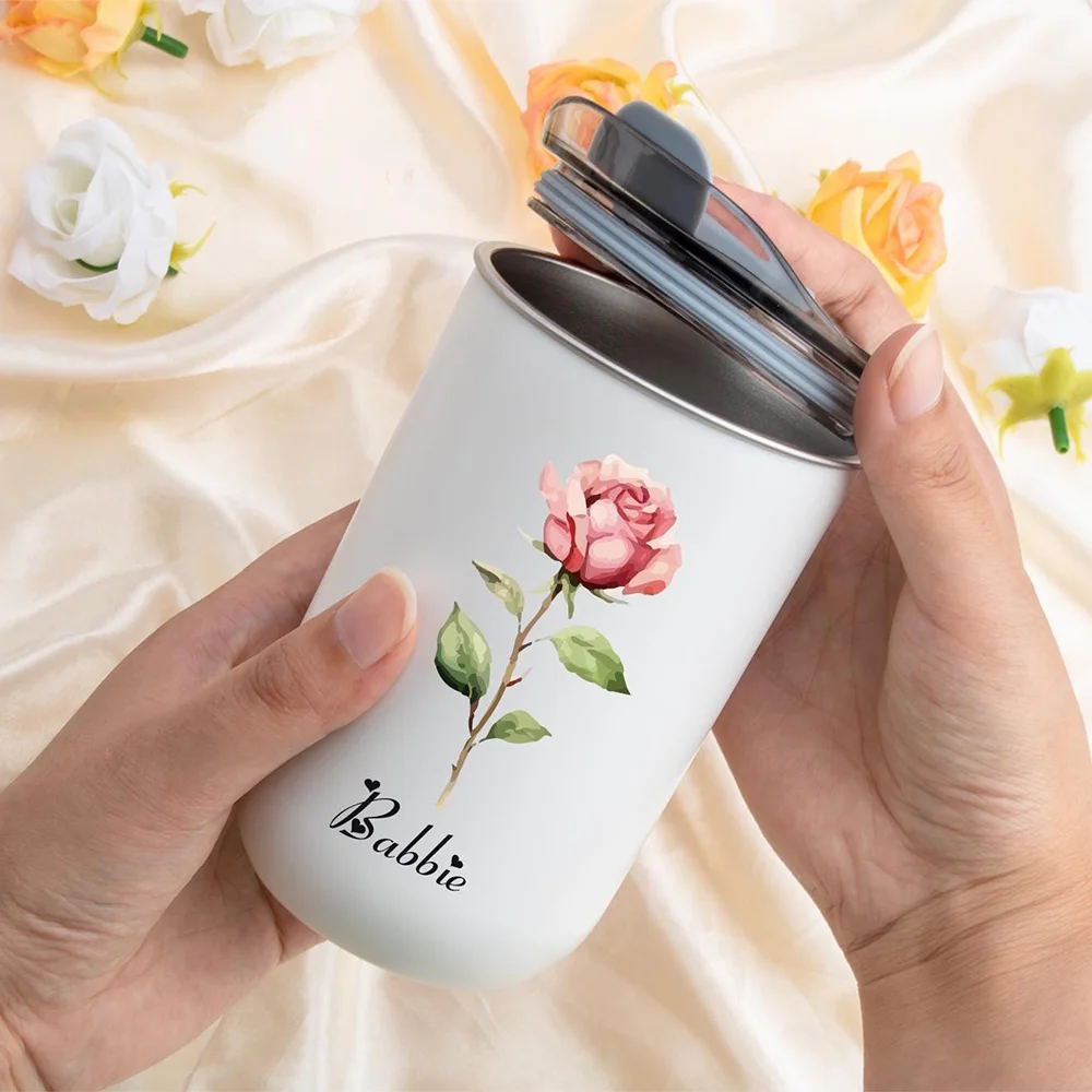 Personalized Customization Name: Carnation Flower Stainless Steel Cup, Straw Insulated Coffee Travel Cup,birthday Gift for Women view 4