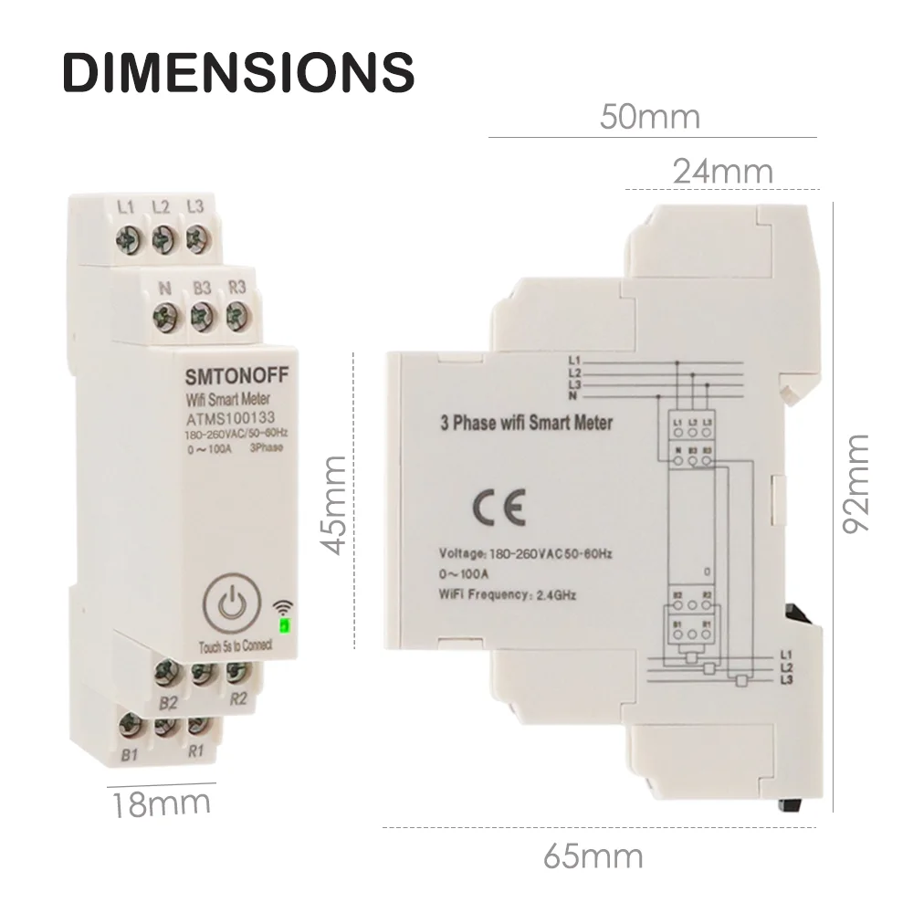 WIFI Tuya 100A Dreiphasiger Intelligenter Energiemonitor mit Externem Stromwandler CT 380V /415V 50Hz 60Hz – Detail 11