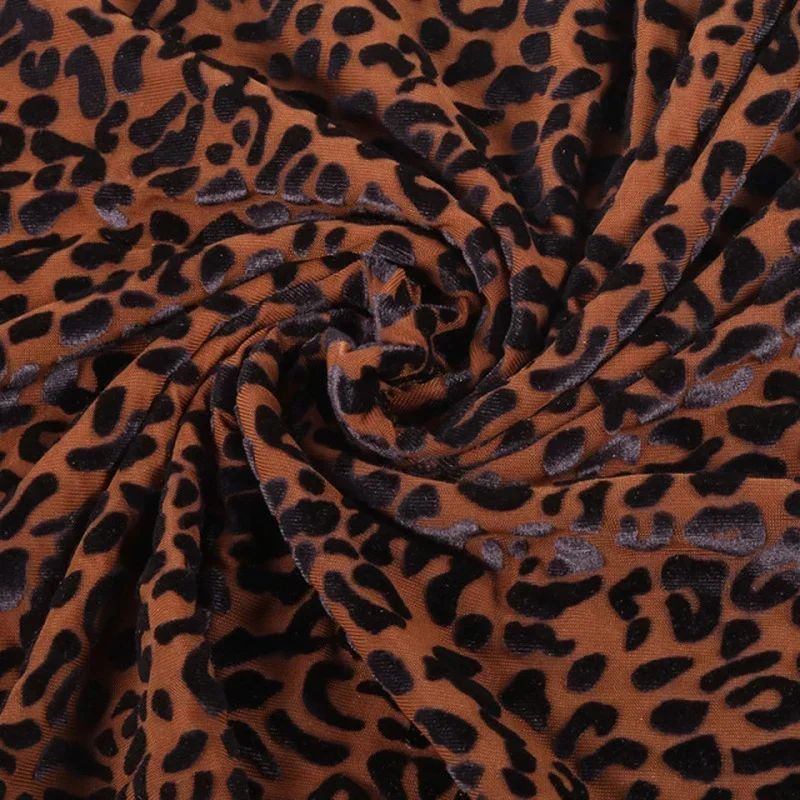 Brokatowa elastyczna aksamitna tkanina w kolorze khaki Leopard Print Flokowana tkanina żakardowa Afrykańska tkanina koronkowa do szycia odzieży DIY