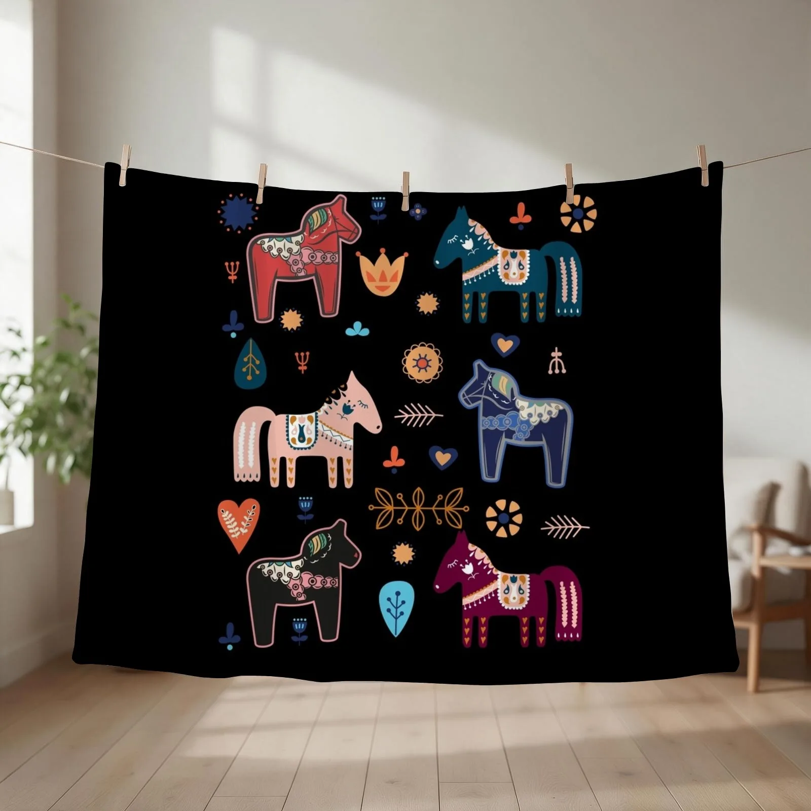 Dala Horses Christmas Dala Horse Throw Blanket blankets and throws For Sofa Thin for babies Camping Blankets