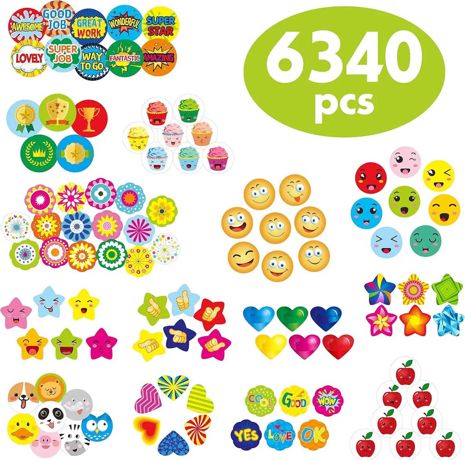 6340 pcs Teacher Reward Encouragement Motivational Sticker Mega Pack  14 Themes (Each measures 1/2\u201D-/4\u201D  diameter) Ive