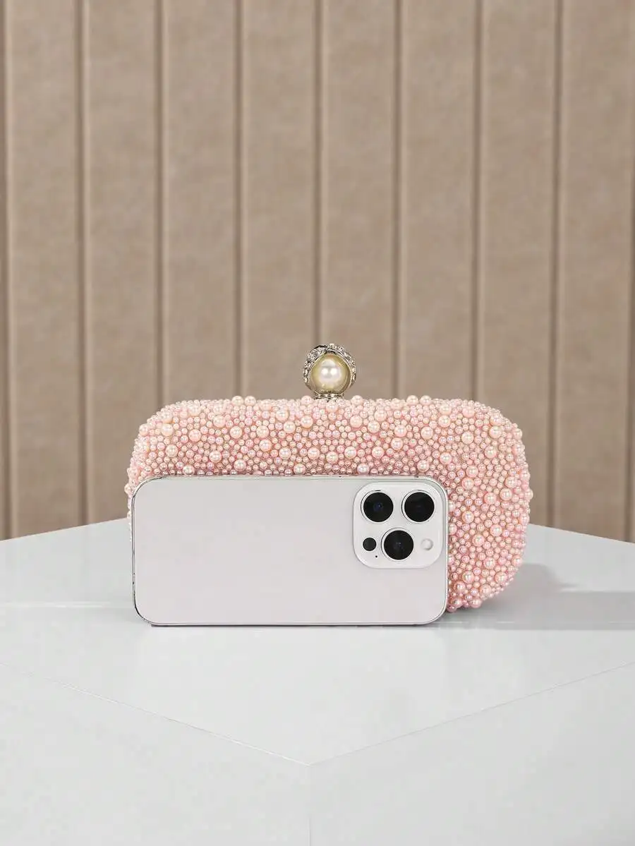 

Womens Faux Pearl Mini Clutch Bag Evening Formal Party Bag With Chain Strap