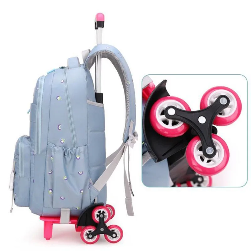 New Trolley Rolling School Backpack Book Bag for Primary Girls Wheeled Preschool Back Pack Carry on Luggage with Six Wheels