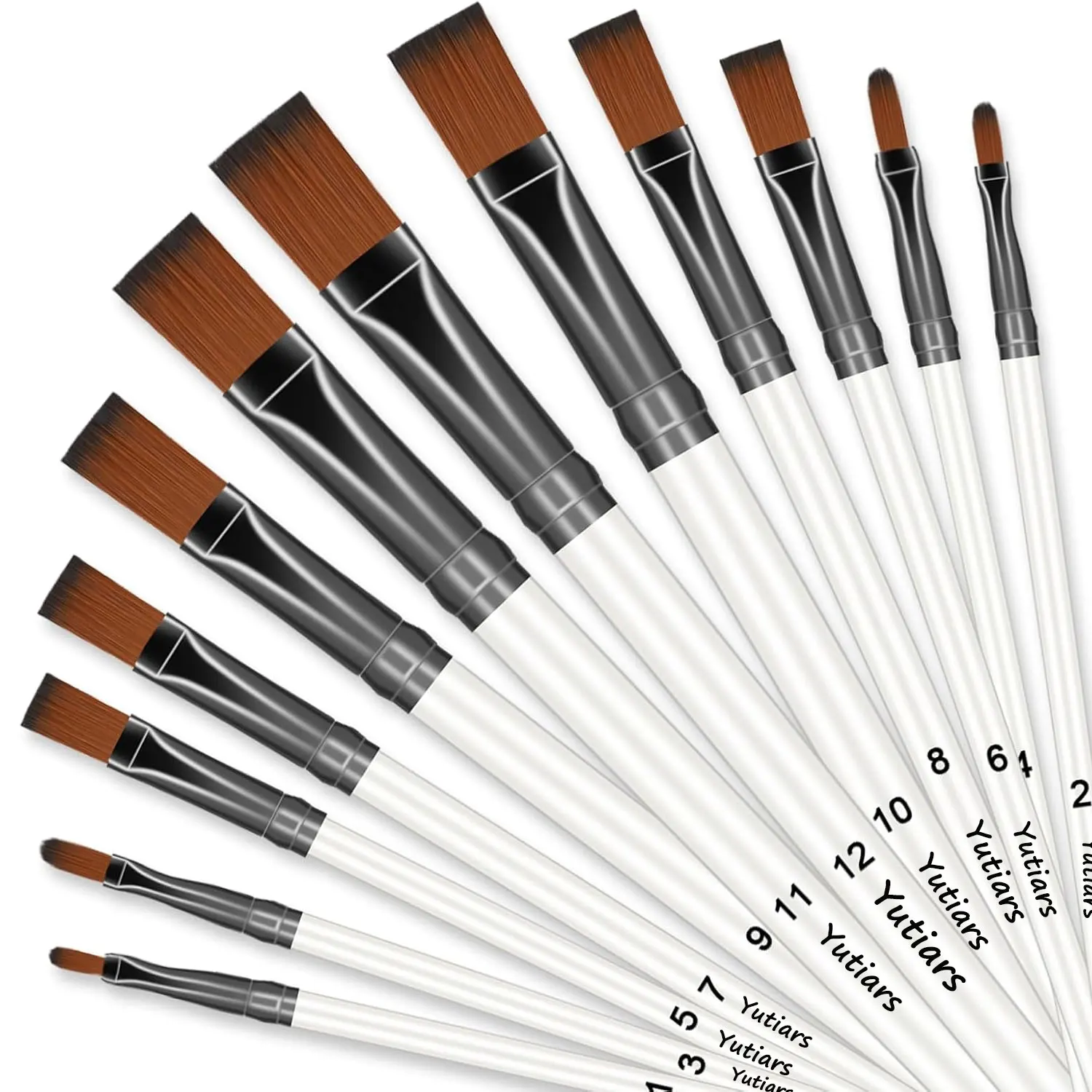 12pcs Flat Paint Brush Set - Professional Nylon Bristles for Watercolor, Acrylic, Oil Painting, Face & Body Art, Nail Designs