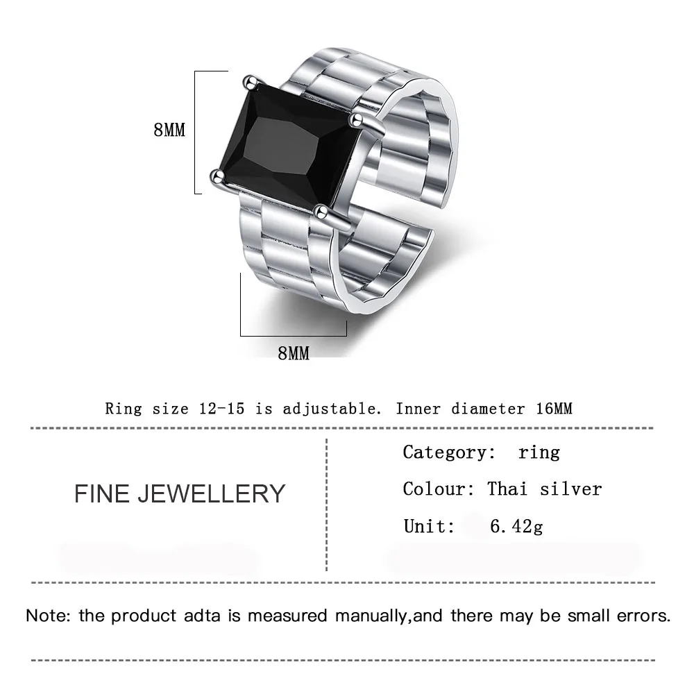 MEETSOFT 925 Silver Watch Strap Ring with Adjustable Lock and Zirconium Opening Index Finger Ring for Personalized Temperament