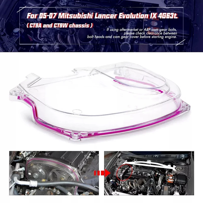 Cam Gear Timing Belt Cover Clear Fit For Mitsubishi Lancer Evolution EVO 9 IX Mivec 4G63