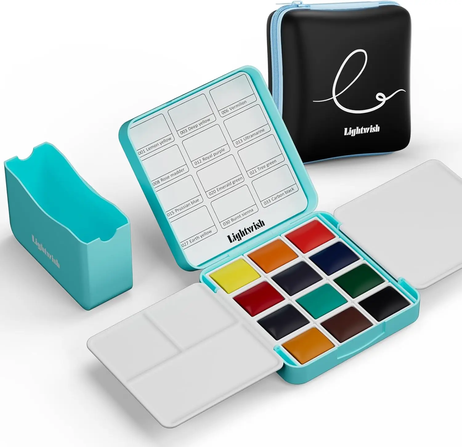 

Lightwish 12-цветная карманная дорожная акварель, мини-набор акварельных красок с портативным футляром, палитра, чашка для мытья для художников
