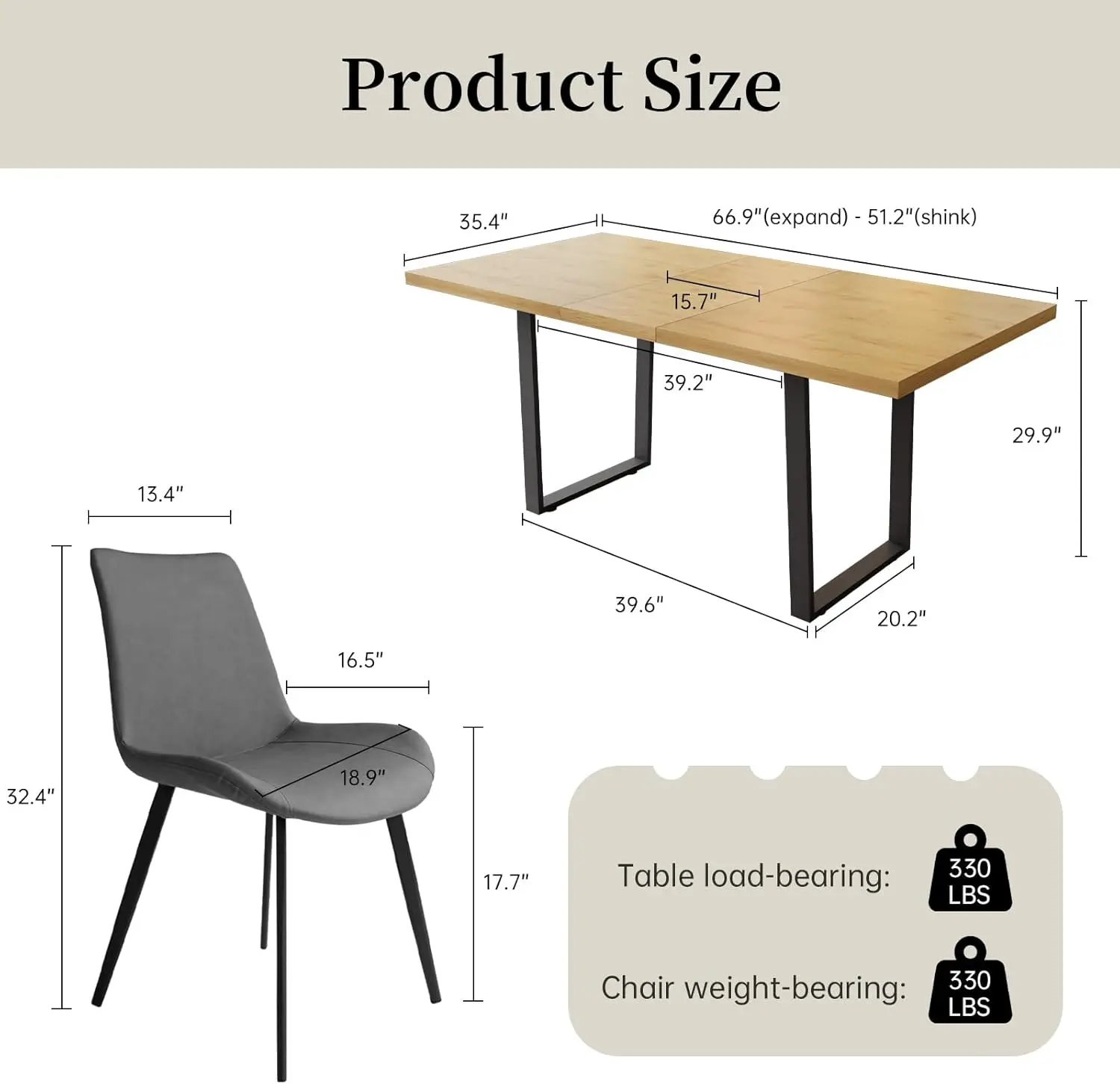 Zckycine Modern Dining Table Set For 4-6 People Kitchen Dining Room Table Set Extendable Wood Dining Table And 4 Upholstered