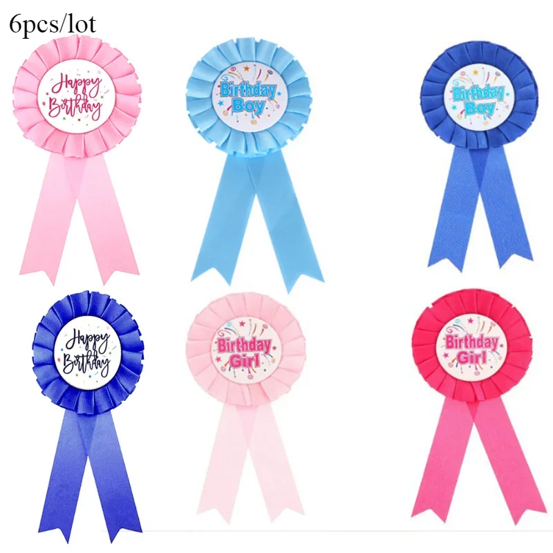 6pcs/lot Birthday Party Girl Boy Satin Cloth Birthday Girl Boy Tinplate Badge