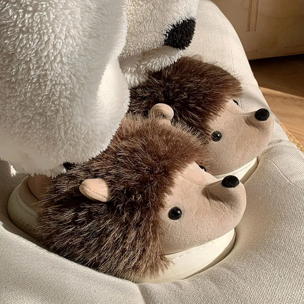 New Fuzzy Hedgehog Mules Slippers Woman Winter Warm Home Shoes Ladies Cozy Carton Animal Slipper Female Fluffy Slides Plush Shoe
