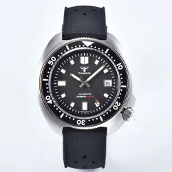 Tandorio 44mm quadrante nero C3 Lume Hands PT5000 NH35 orologio da uomo automatico 20ATM vetro zaffiro lunetta in ceramica cinturino in gomma/pelle