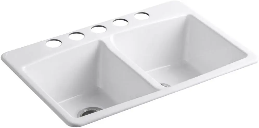 

5846-5U-0 Brookfield Under-Mount Double-Equal Bowl Kitchen Sink With 5 Oversized Faucet Holes, White