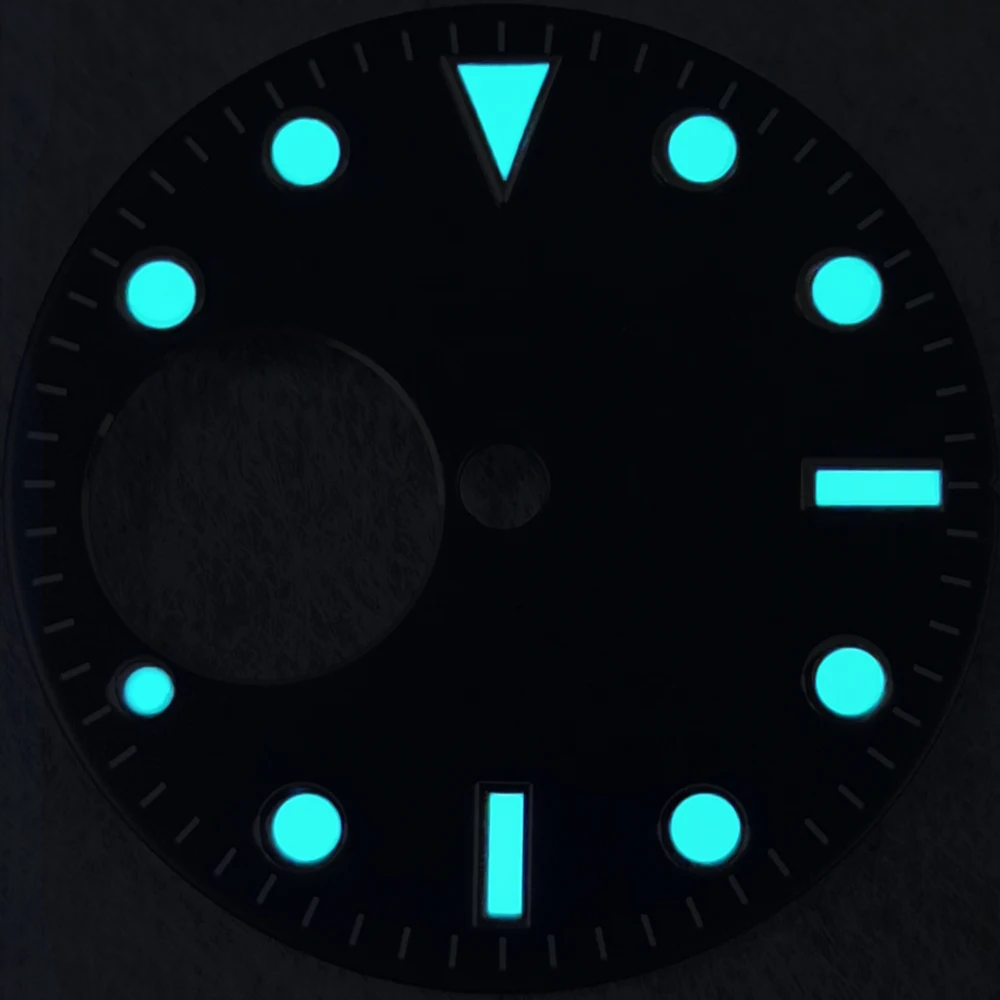 28.5mm NH38 Dial Customize Logo Ice Blue Luminous Skeleton for NH38 Movement with Green Blue Black Silver/Gold/Rose Gold Markers