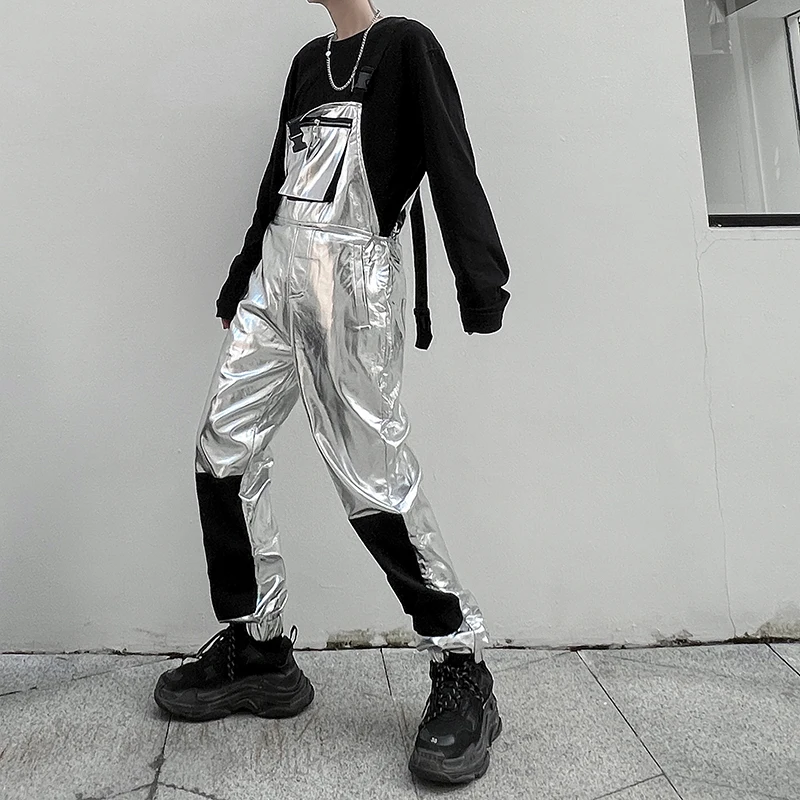 

Man Boy's Silver Metallic Cami Trousers Stage Show Live Dance Costumes Music Festival Cargo