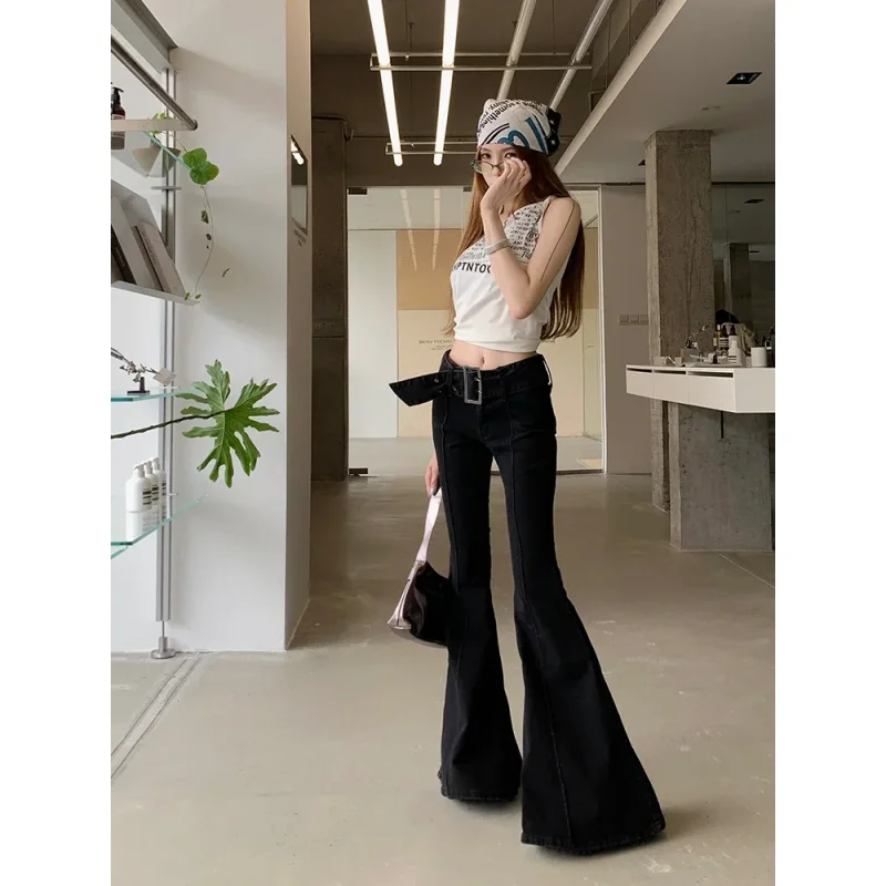 سراويل نسائية يابانية Y2k ملابس الشارع الشهير Harajuku سراويل جرس عصرية من قماش الدنيم سراويل طويلة 2000s جينز متوهج للسيدات
