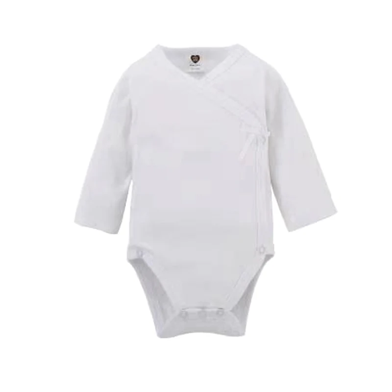 Vestiti per bambini Pagliaccetto Neonati maschi Vestiti per ragazza Bambini Manica lunga 100% cotone Tuta bianca per neonato Apertura laterale