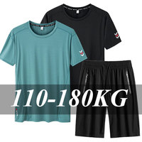 1pc/2pcs Set Men's Plus Size Summer T-shirt Shorts 1XL-7XL 110-180KG Tees Pants Quick Dry Breathable Outdoor Casual Male Clothes