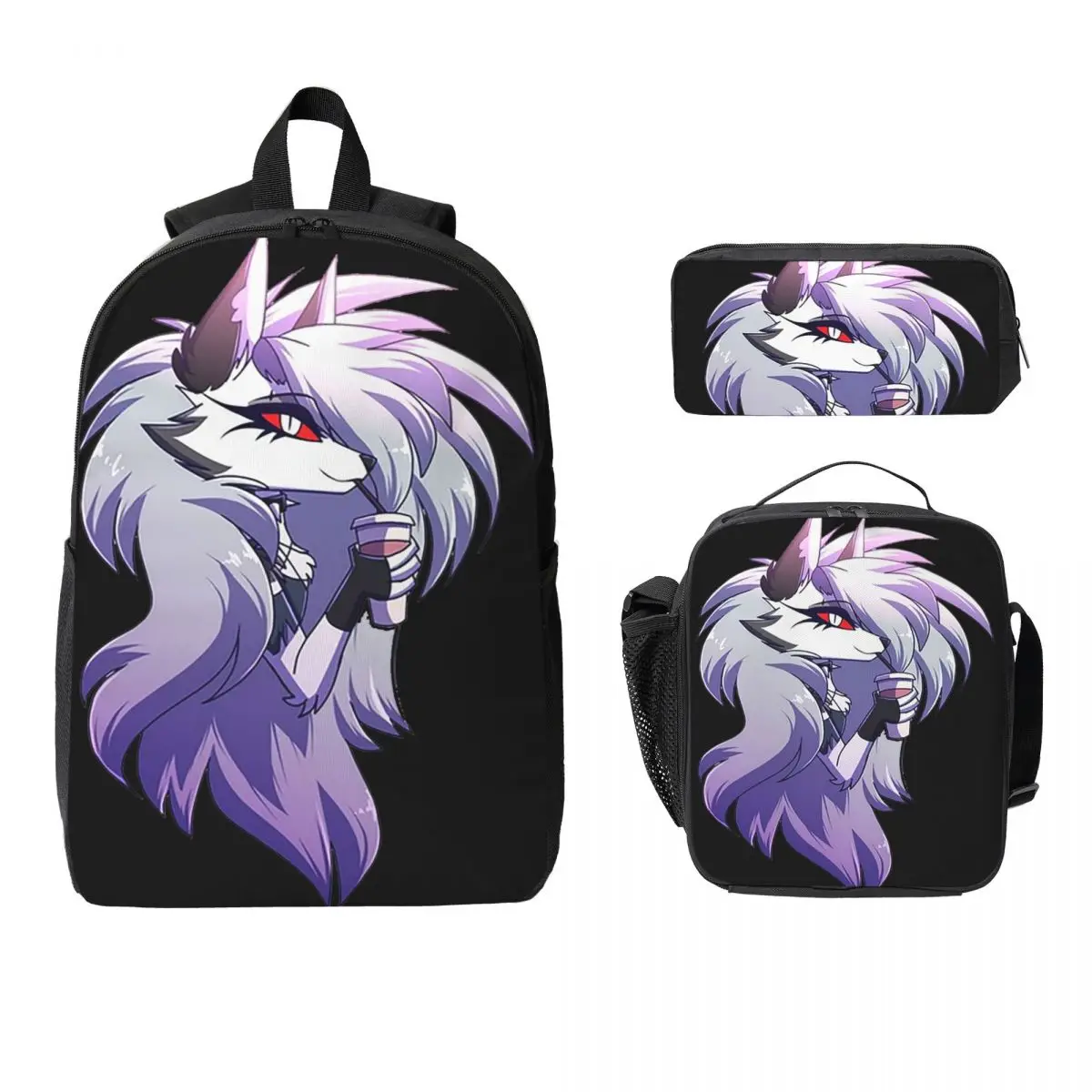 

Helluva Boss Loona Backpack Student Boys Girls BookBag School Bag Laptop Shoulder Bags 3ps Insulated Lunch Bag Pencil Case