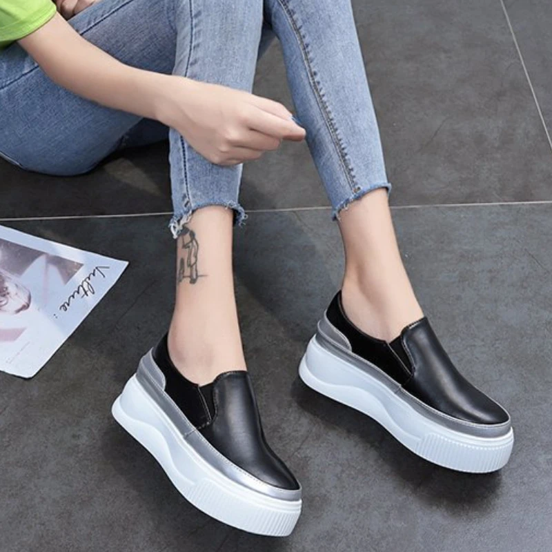 Women\'s Platform Loafers Round Head Slip on Sneakers Fashion Casual Soft Bottom Walking Shoes Zapatilla Deportiva Mujer