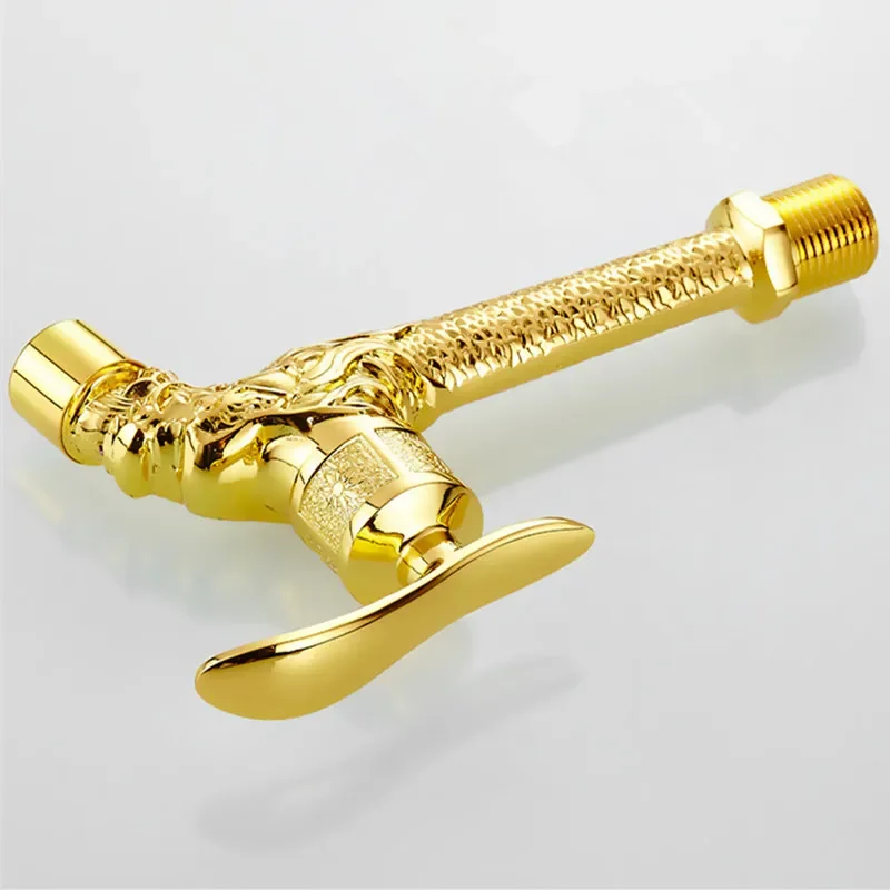 Bidcock Faucet Solid Brass Luxury Gold Dragon Bathroom Washing Machine Faucet Wall Mount Small Water Tap Toilet Pool Garden Tap