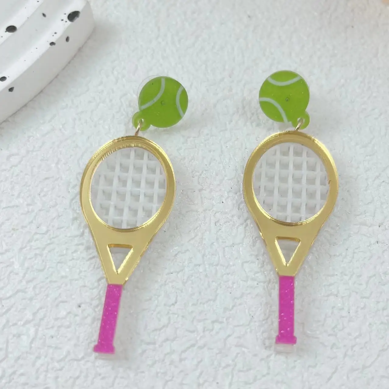 1 pair of creative baseball and tennis design acrylic earrings personalized three-dimensional fashion ball exaggerated earrings