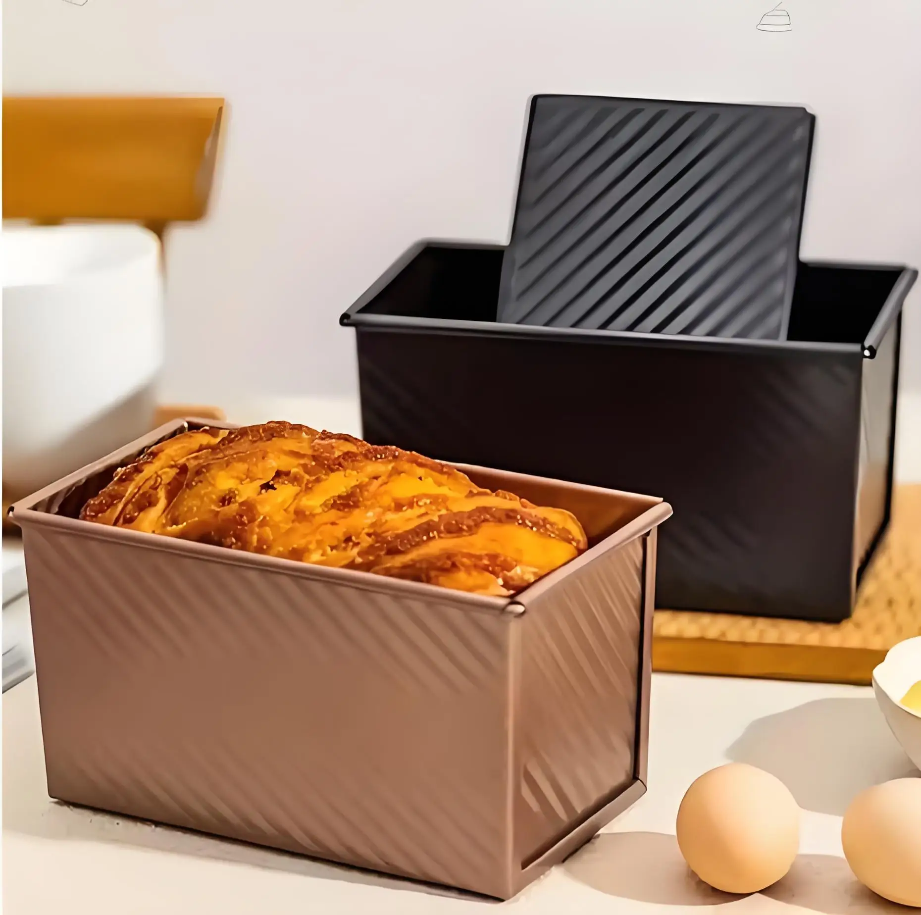 

Carbon Steel Loaf Pan with Lid for Bread Baking Sandwich Mold Rectangular Toast Pan with Anti Warp Design Kitchen Baking Tool