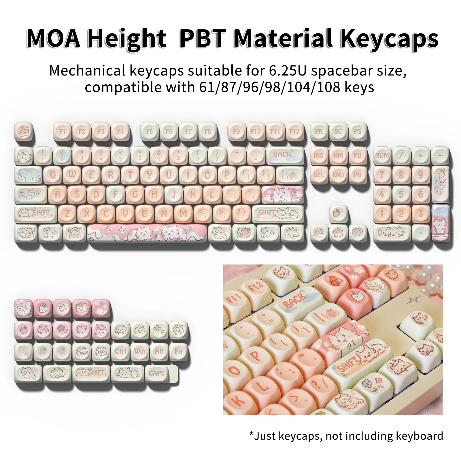 

Strawberry Cat Keycap Sublimation PBT Material MOA Height Suitable For Cross Satellite Axis 132 Keys Fully Equipped Column