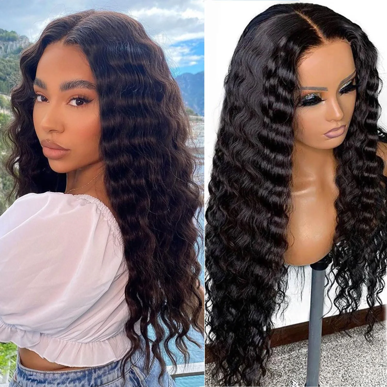 

30 32Inch Deep Wave 13x4 13x6 Transparent Lace Frontal Wig Human Hair Water Curly 4x4 Lace Closure Wigs For Black Women Bling