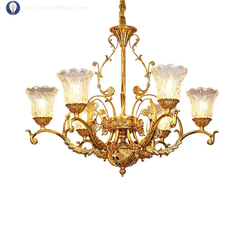 Luxury European Retro - Style Living Room Chandelier, Made Of Brass And Glass, Suitable For Restaurants And French Villa Master
