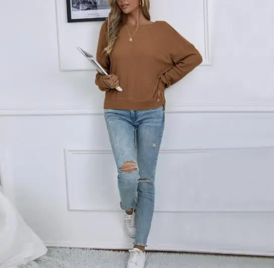 2026秋冬新作 レディース ゆったり おしゃれ カジュアル セクシー バックレス プルオーバー 長袖 ワッフル レディース Tシャツ