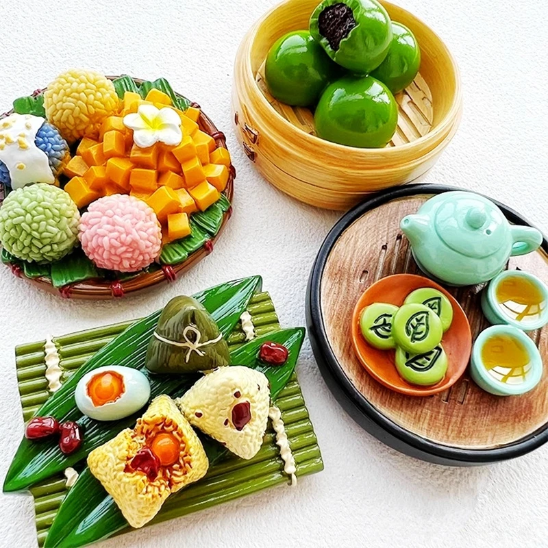 Qingtuan Zongzi Mango Rice Hand-painted 3D Fridge Magnets Souvenirs Refrigerator Magnetic Stickers Gift