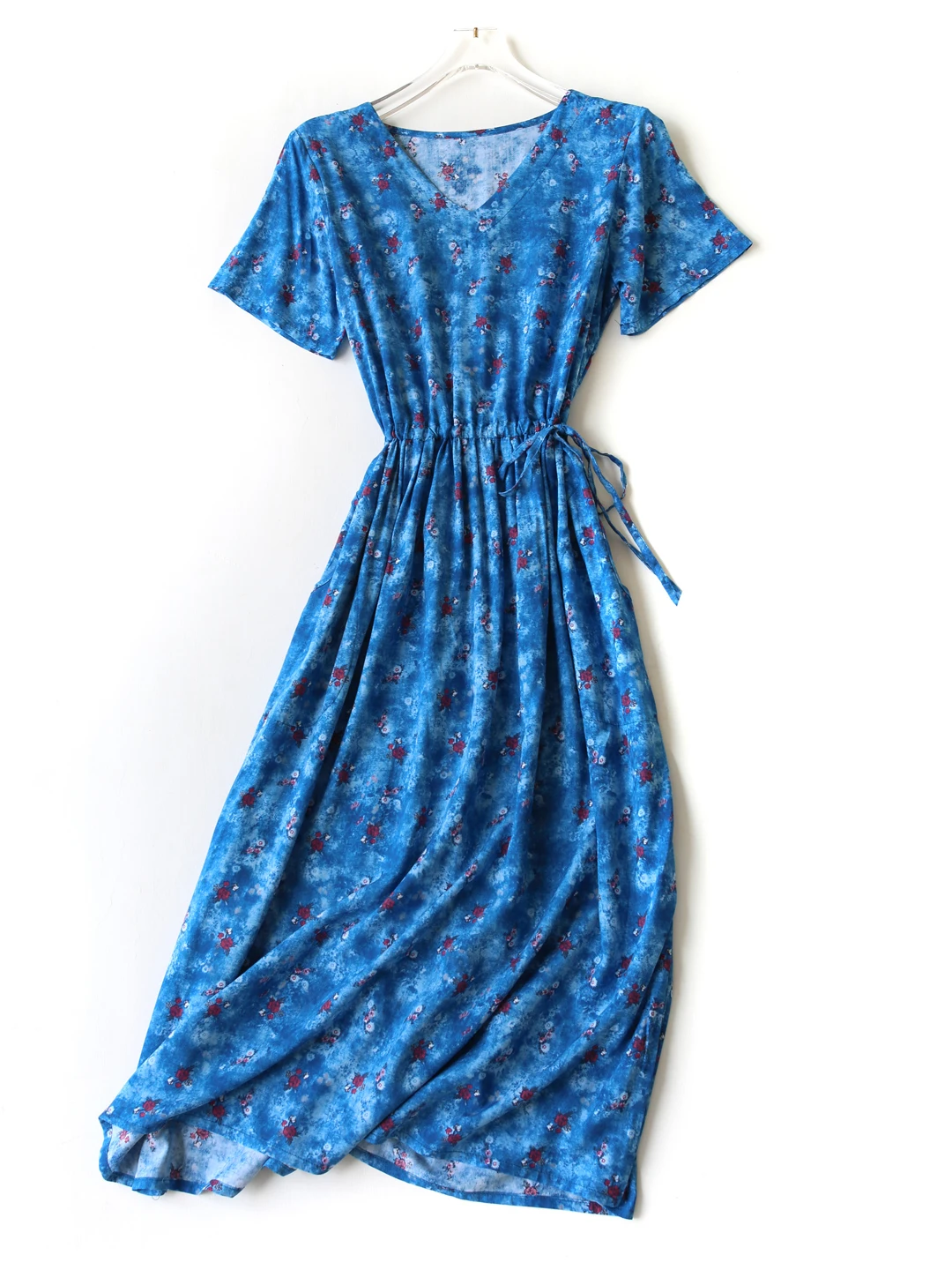 Floral coton soie v-ne minceur taille haute Dr décontracté Sle ort Sve printemps été femmes Dr respectueux de la peau