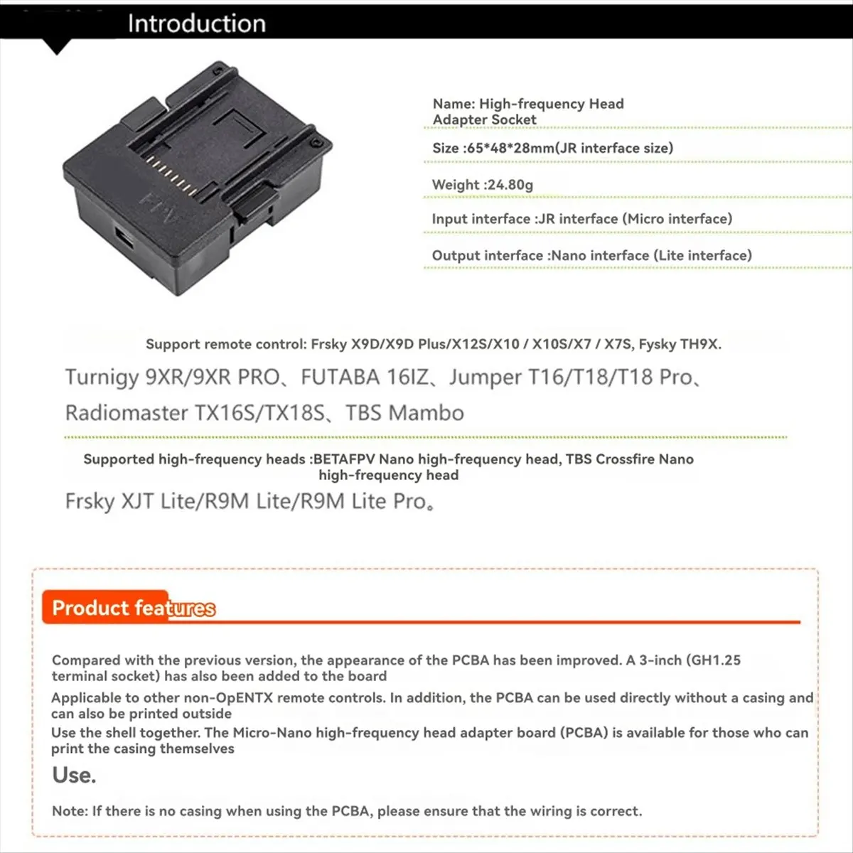 ABAN Micro-Type to Nano Module Adapter with JR Input/Nano Output Supported Futaba Jumper TBS Remote Control