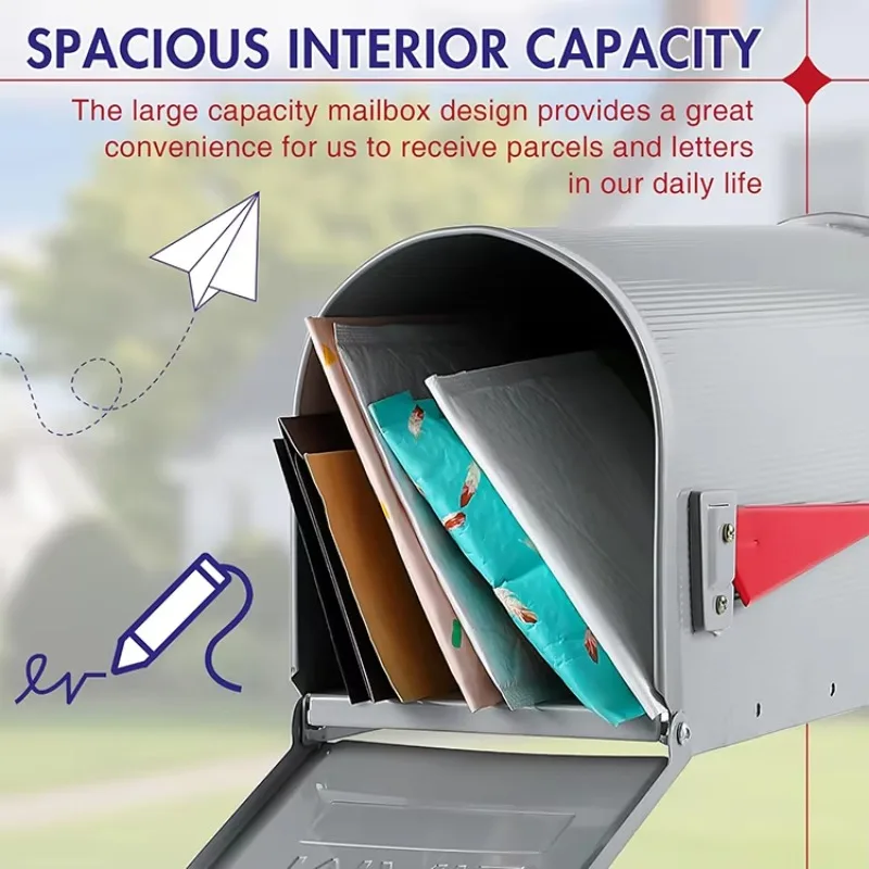 JH-Mechanical Customization Outdoor Spacious Internal Capacity Anti-rust and Corrosion Resistant Grey Zinc Alloy Metal Mailbox