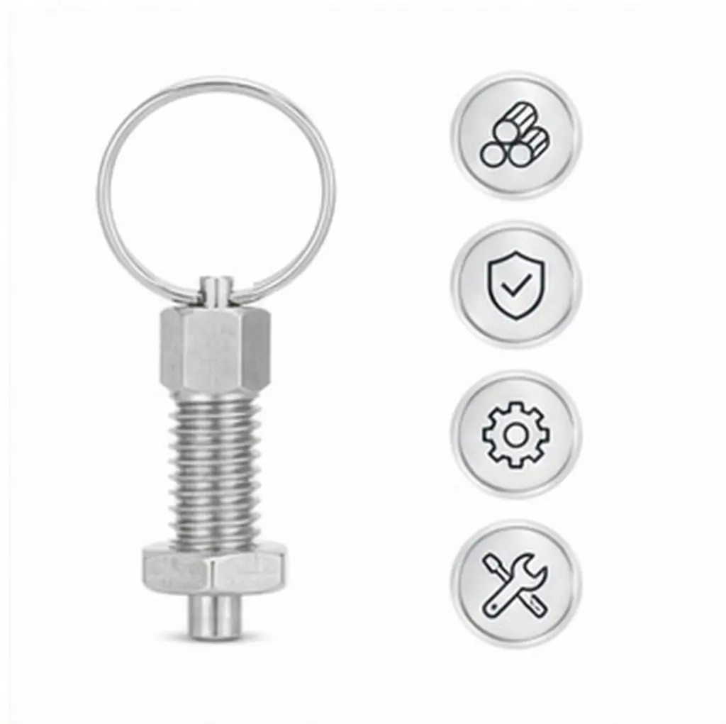 2Pcs Stainless Steel Spring Loaded Plunger Knob M8 Index Pin Retractable Pull Ring Heavy Duty Steel Trailer Gate Latch