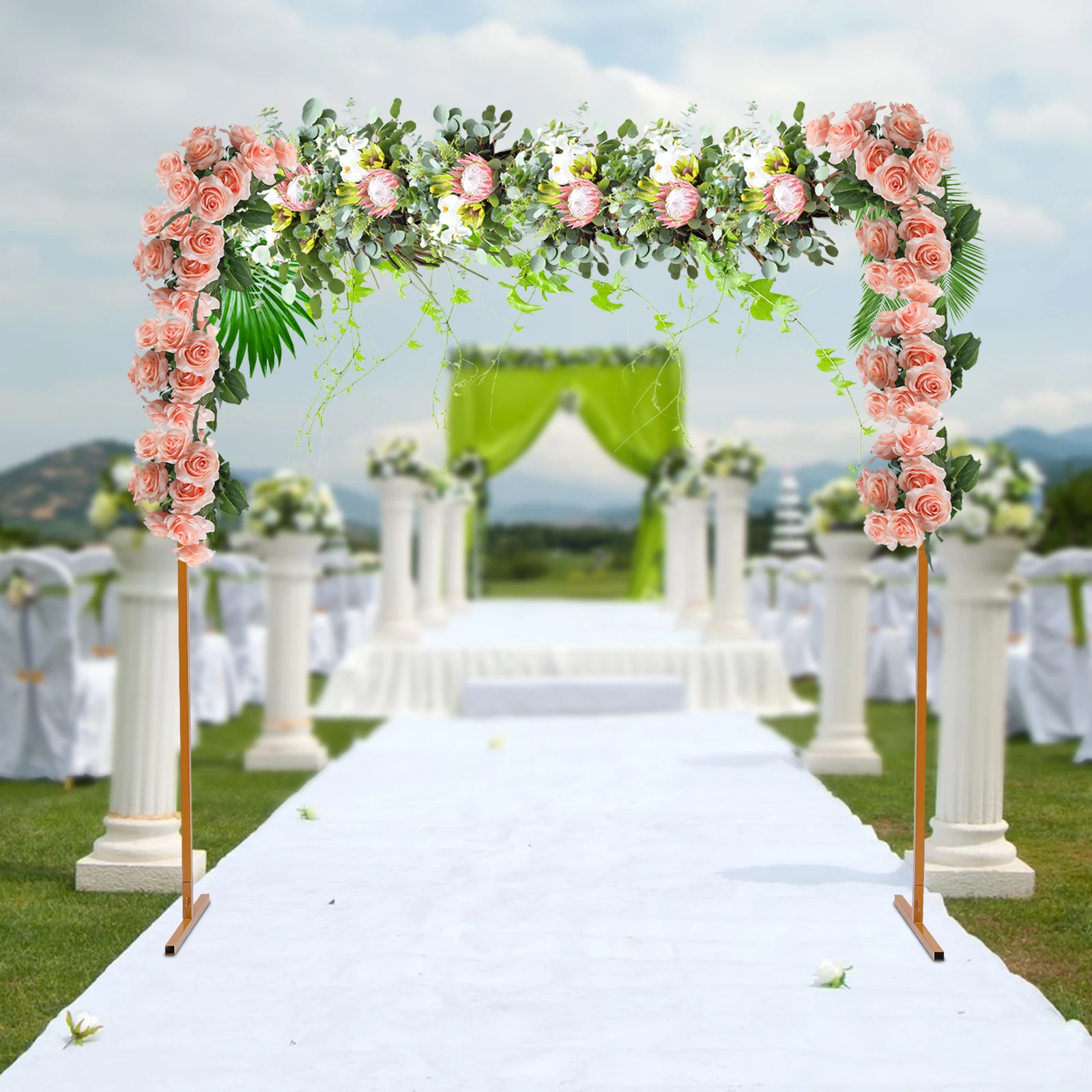 

6.6ft Square Balloon Arch Frame Portable Backdrop Stand Duty Garden Trellis, Garden Arbor for Birthday Parties(Yellow)