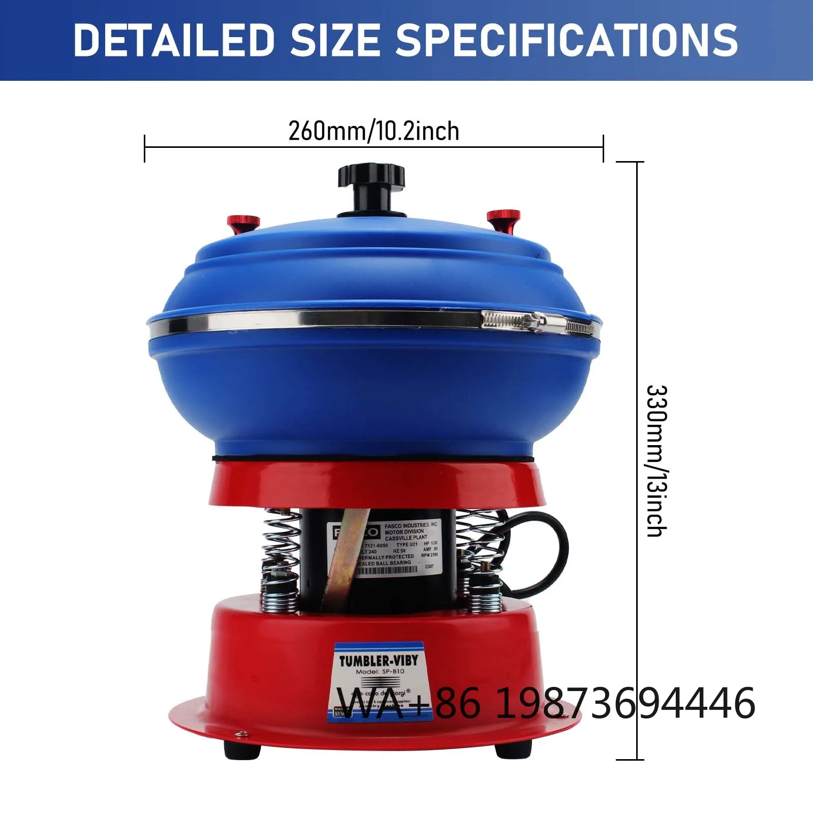 3kg PU Rubber Barrel Vibrating Polisher, Metal Jewelry Gemstone Rock Polishing Machine