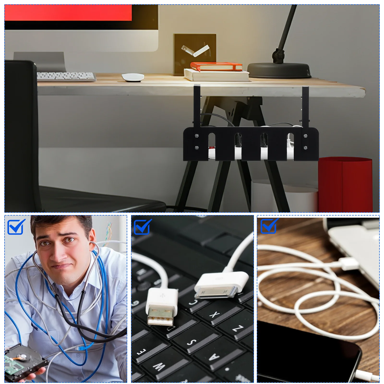 

Cable Management Tray Under Desk Organizer for Cord Cable Rack with Sturdy Iron Clamp on Design No Drill Required Easy Setup