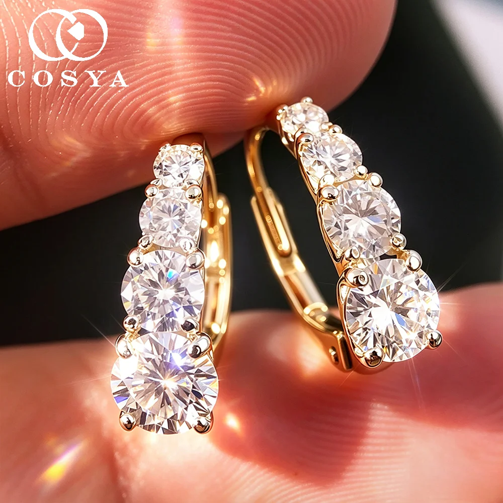 

COSYA 1.92cttw Full Moissanite Gradient Diamond Earrings For Women S925 Silver D Color Sparkling 8 Gems Wedding Fine Jewelry