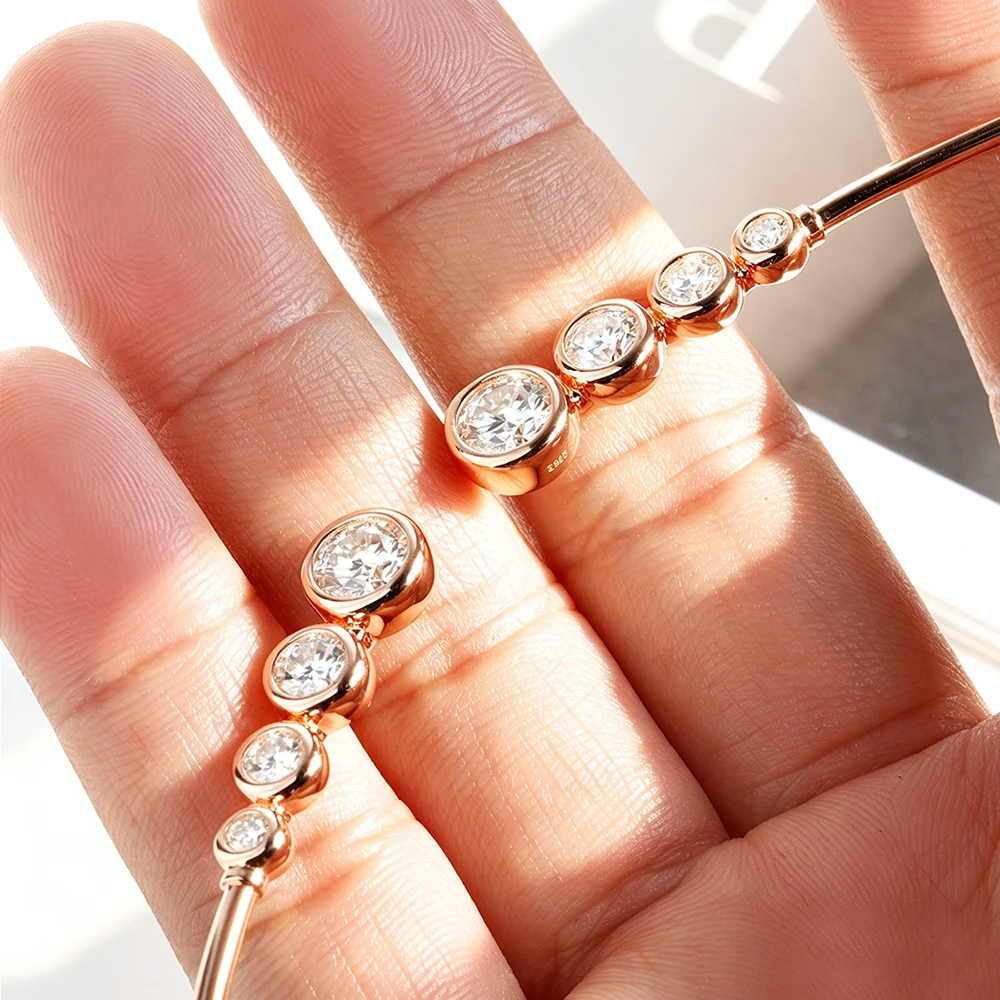 EWYA Luxury Round Bezel Bubble Moissanite Open Choker Neck Chain for Women S925 Silver 4-Stone Diamond Cuff Collar Necklace Gift