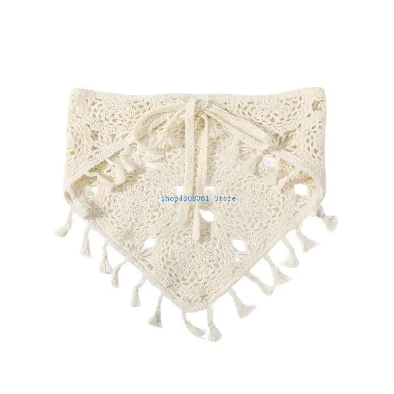 

T3LC Elegant Flower Pattern Hair Kerchief Crochet Bandanas Tie Back Headwrap
