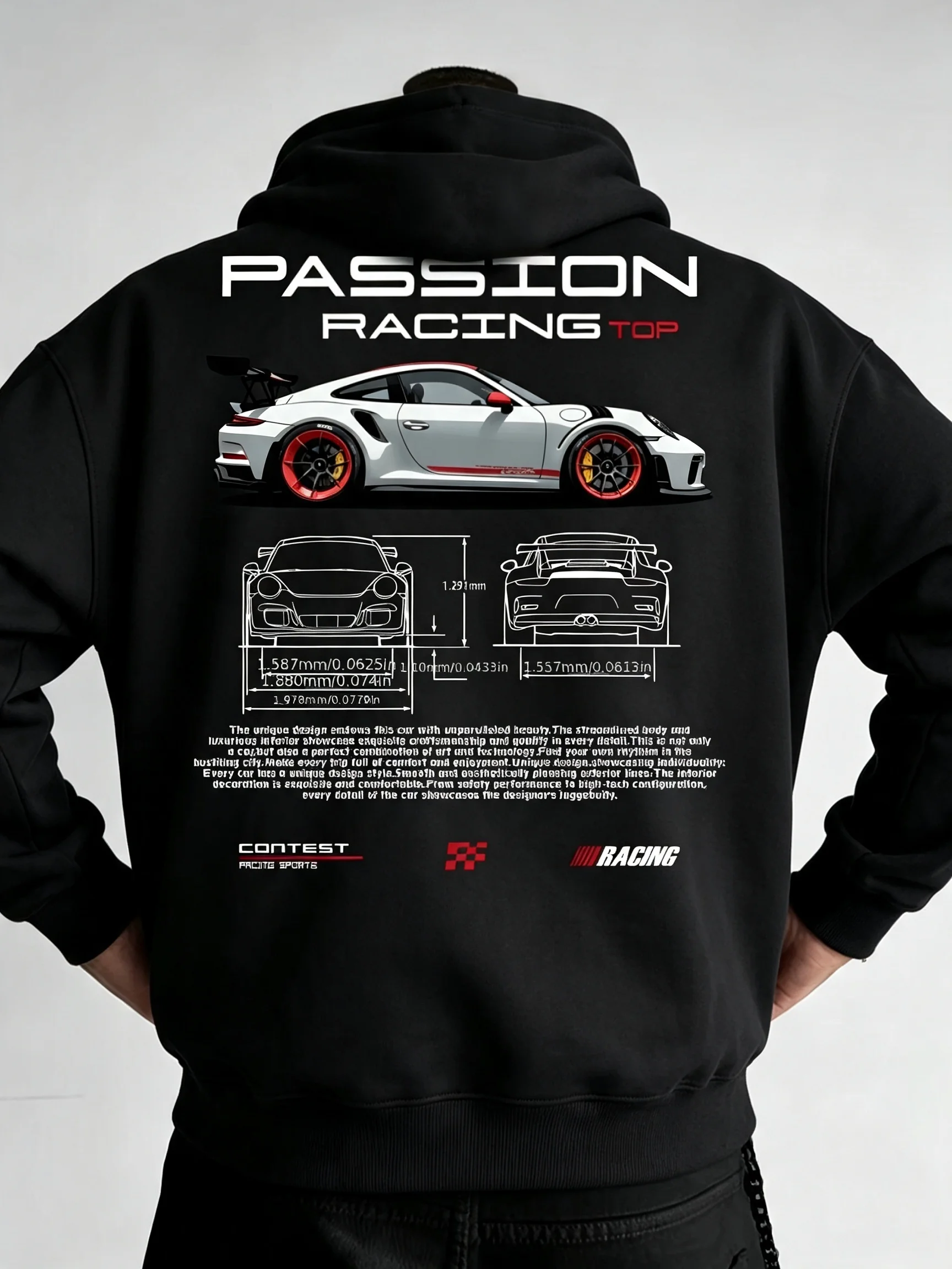 2026 Men's hooded sweatshirt featuring top-level racing element print design with a round neck and trendy street style fashion