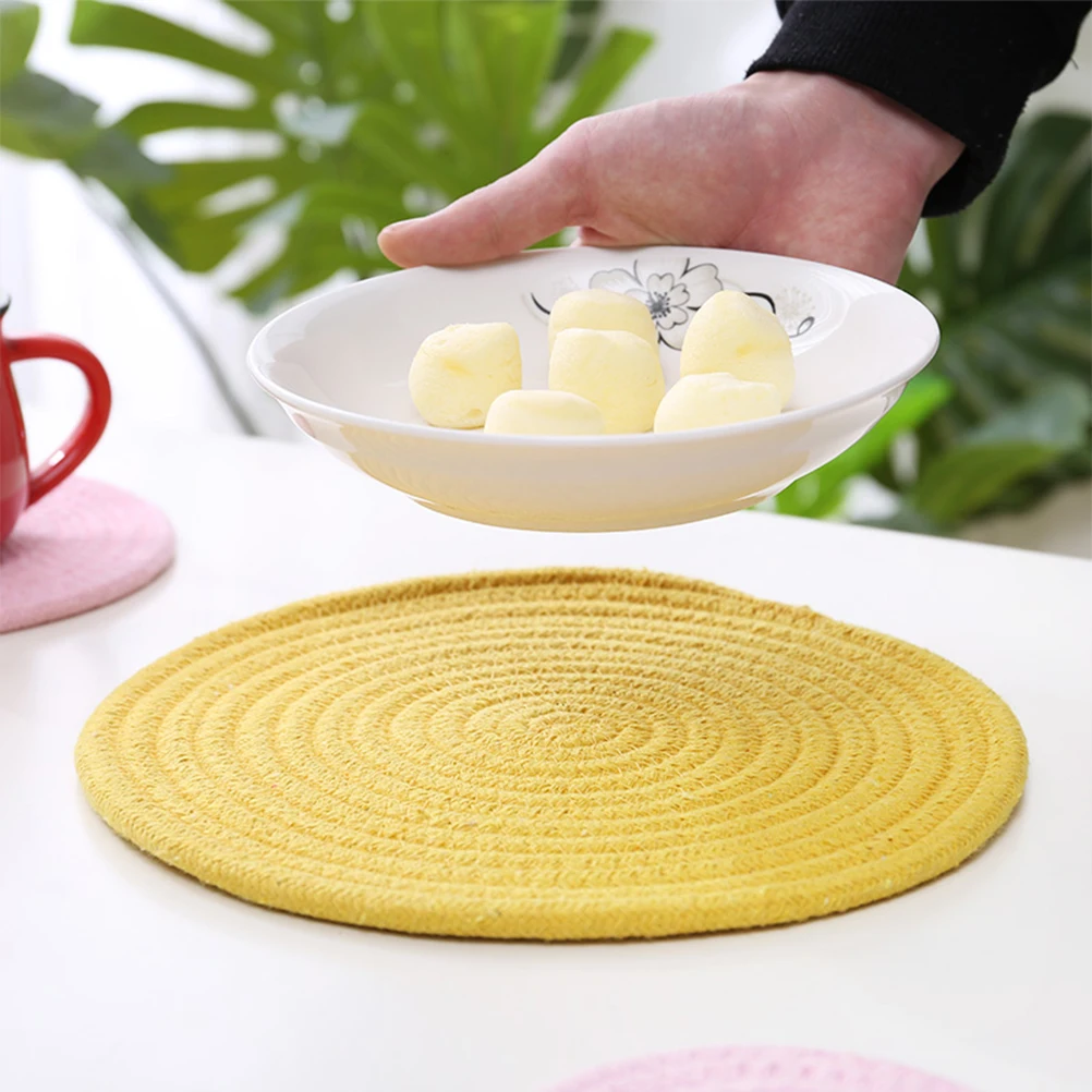 

Cotton Heat Insulation Pad Coasters Placemat Non-slip Round Mat Handmade Decorative Table Protection Easy Clean Washable Dining