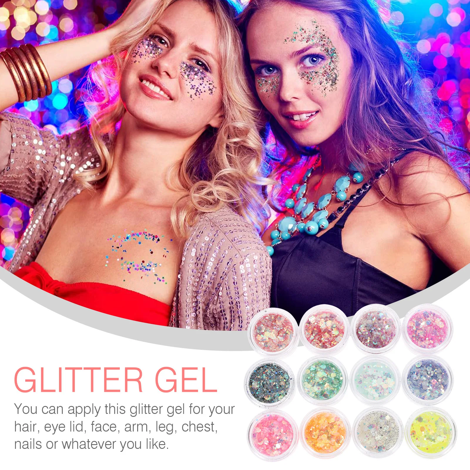 

12 Boxes Glow in The Dark Glitter Gel for Body Face Hair Nail Art Festival Party Makeup Shiny Sparkle Liquid Shine