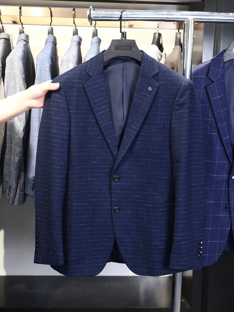 

Homesi Gentleman's Casual Plaid Suit Jaet Men's Simple Faionable Autumn Spring Stand Fit Busin Casual Coat