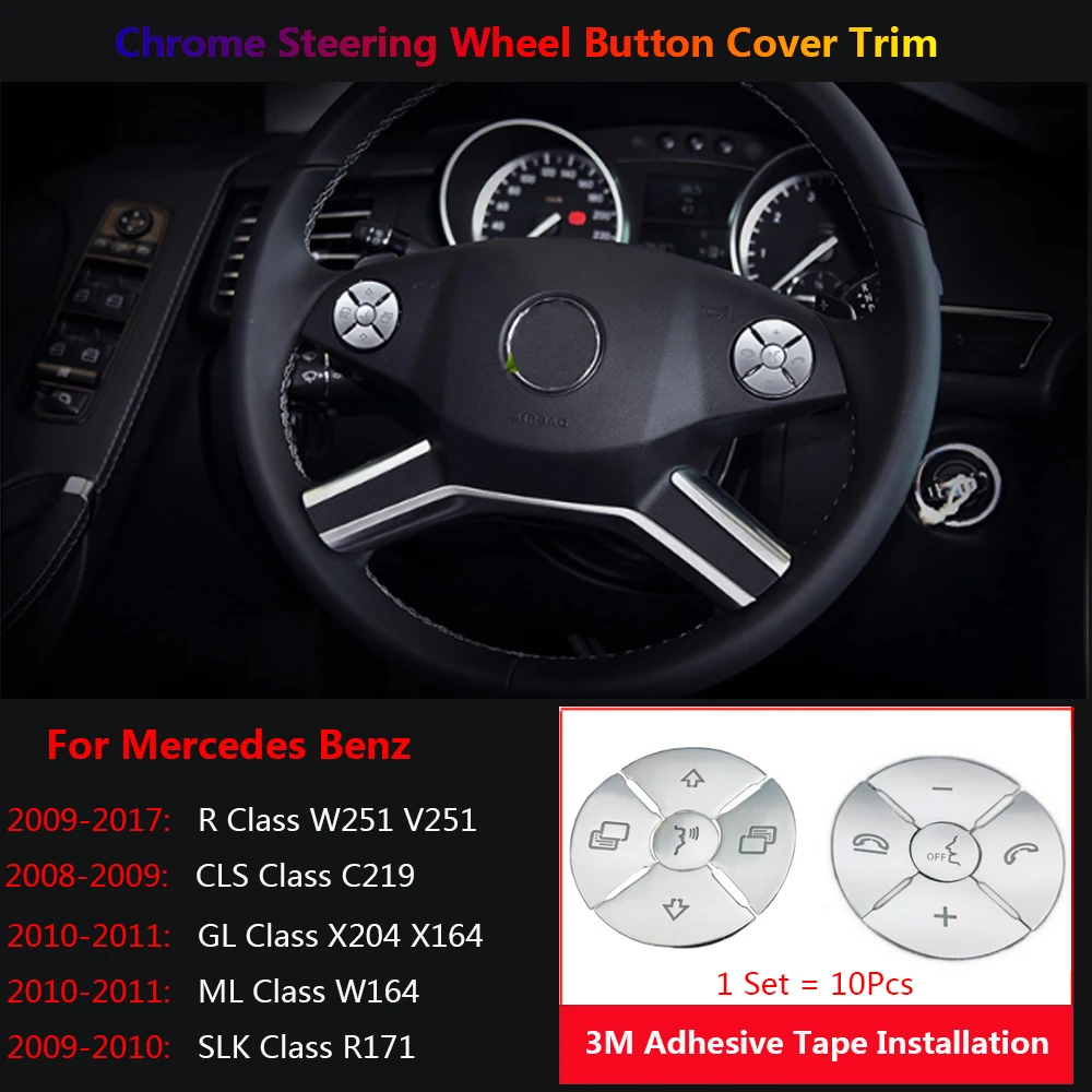 10Pcs Car Interior Steering Wheel Switch Button Cover Trim Stickers For Mercedes Benz W164 R171 C219 W251 X204 X164 Accessories