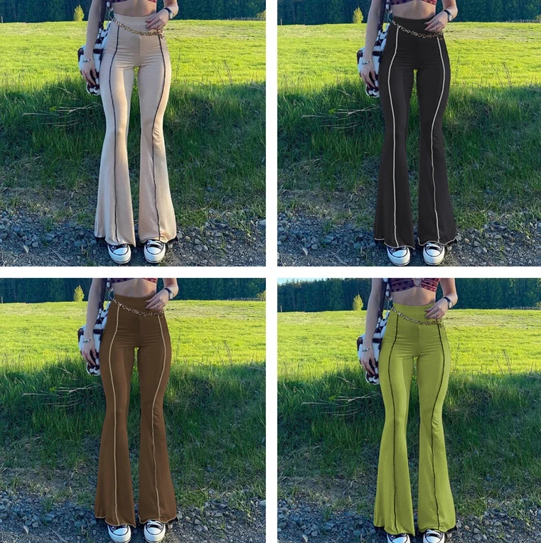 

Casual High Waist Flare Pants Woman Solid Slim Sport Trousers Spring Autumn Women Clothes Fashion Streetwear