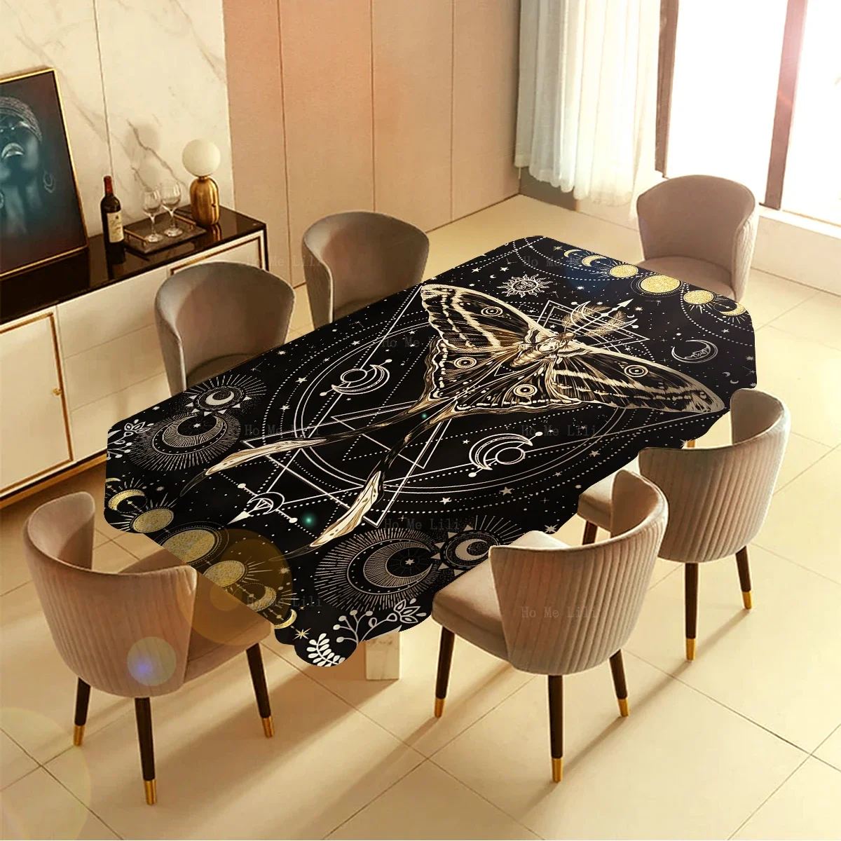 Moth Moon Phase Black Butterflies Moonlight Lamp Witchy Magical Eyes Hippie Planet Tablecloth By Ho Me Lili For Tabletop Decor