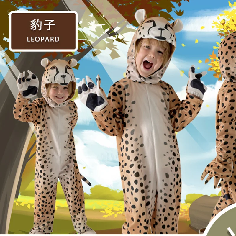 Leopard Suit Cute Animal World For Children Halloween Cosplay Costume Carnival Party Jumpsuit Girls Boys Children's Day Gift