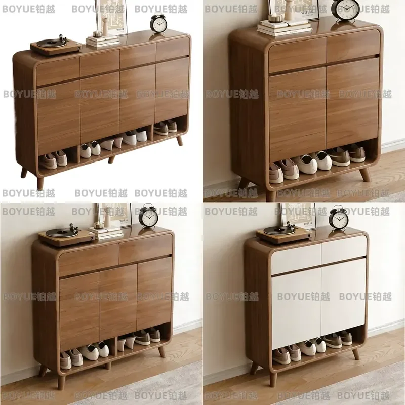 for Large Capacity Solid Wood Color Shoe Cabinet Suitable for Home Entrance Integrated Storage Shoe Rack